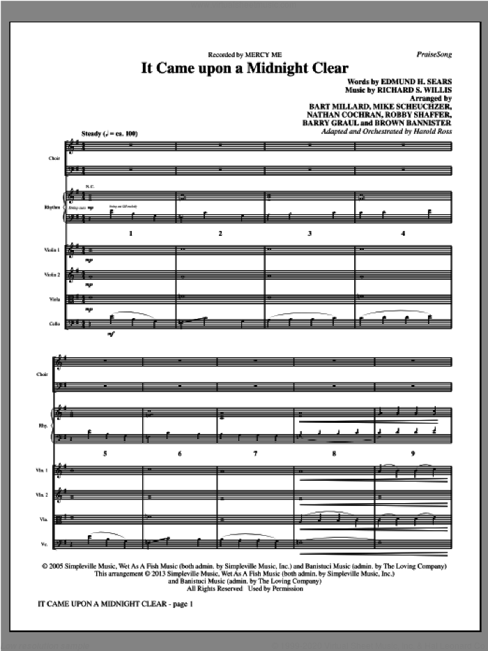 It Came Upon A Midnight Clear (COMPLETE) sheet music for orchestra/band by MercyMe and Harold Ross, intermediate skill level