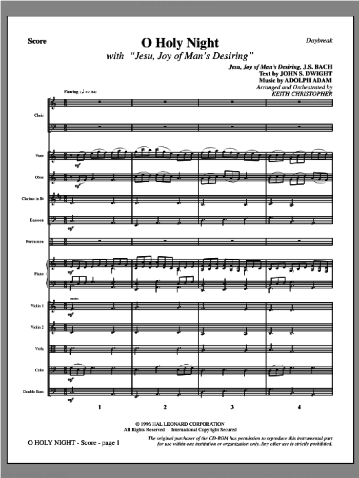 O Holy Night (with Jesu, Joy of Man's Desiring) (COMPLETE) sheet music for orchestra/band by Keith Christopher, intermediate skill level