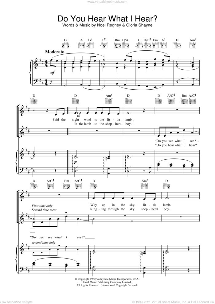 Do You Hear What I Hear? sheet music for voice, piano or guitar by The Choirboys, Gloria Shayne and Noel Regney, intermediate skill level