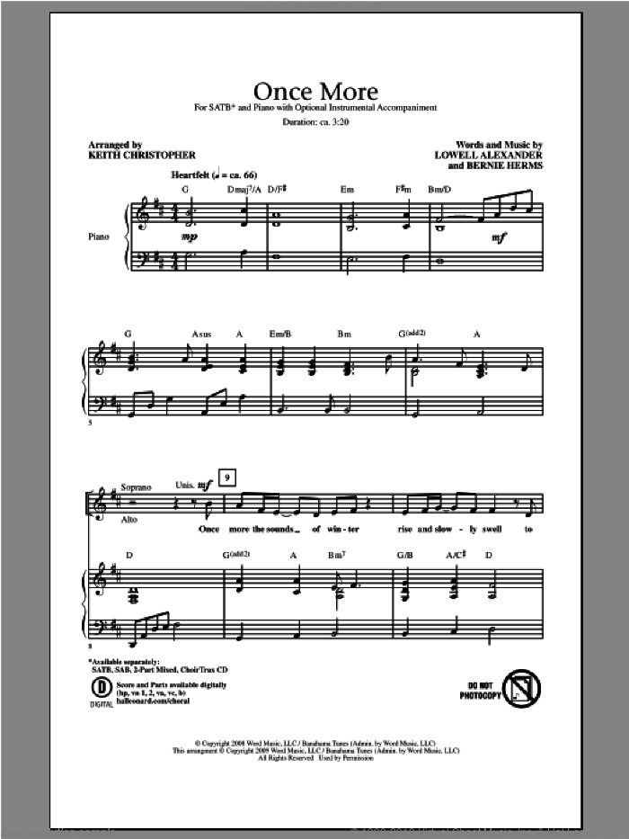 Once More sheet music for choir (SATB: soprano, alto, tenor, bass) by Keith Christopher and Lowell Alexander, intermediate skill level