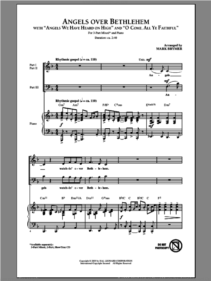 Angels Over Bethlehem sheet music for choir (3-Part Mixed) by Mark Brymer, intermediate skill level