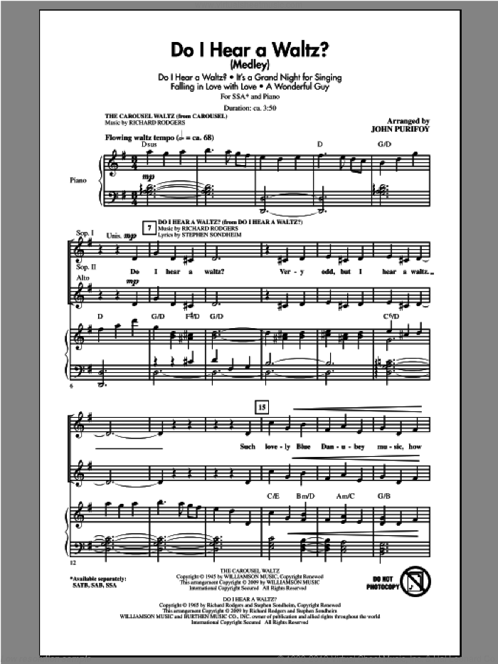 Do I Hear A Waltz? sheet music for choir (SSA: soprano, alto) by John Purifoy, intermediate skill level