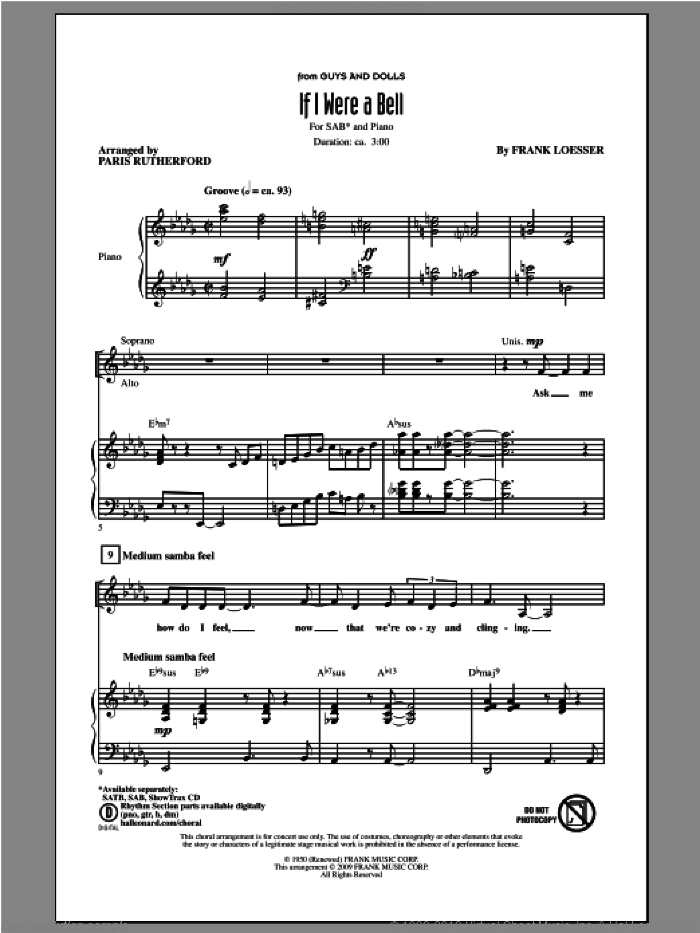 If I Were A Bell sheet music for choir (SAB: soprano, alto, bass) by Paris Rutherford, intermediate skill level