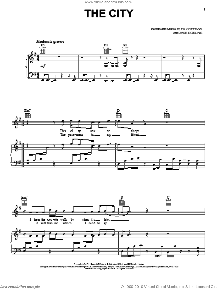 The City sheet music for voice, piano or guitar by Ed Sheeran, intermediate skill level