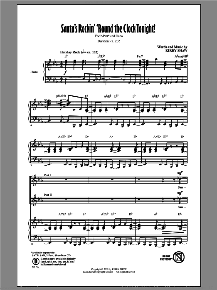 Santa's Rockin' 'Round The Clock Tonight! sheet music for choir (2-Part) by Kirby Shaw, intermediate duet