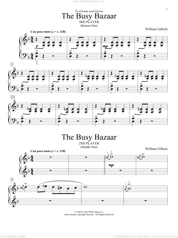 The Busy Bazaar sheet music for piano four hands by William Gillock, classical score, intermediate skill level