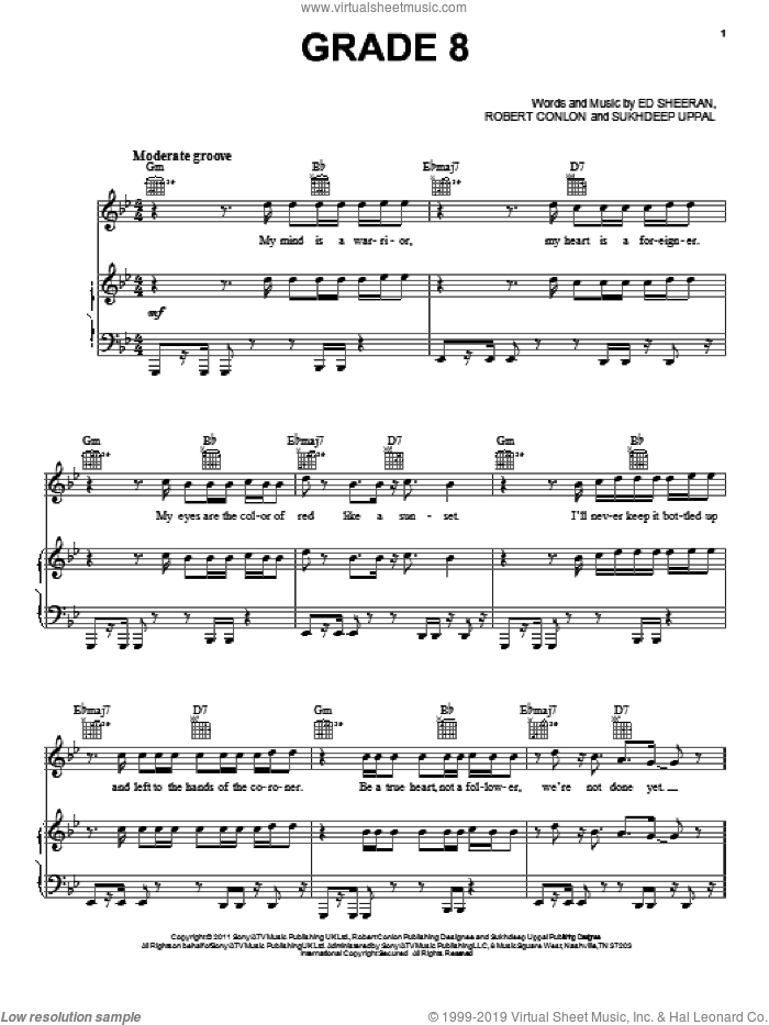 Grade 8 sheet music for voice, piano or guitar by Ed Sheeran, intermediate skill level