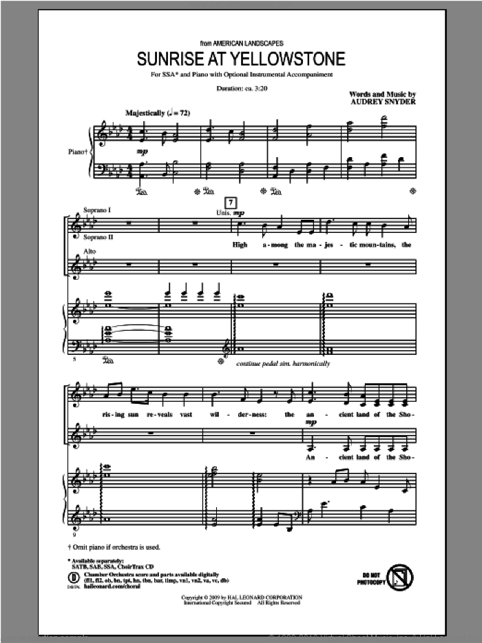 Sunrise At Yellowstone  (from American Landscapes) sheet music for choir (SSA: soprano, alto) by Audrey Snyder, intermediate skill level