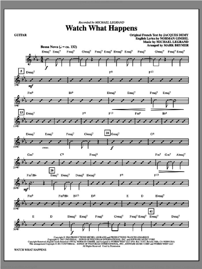 Watch What Happens (complete set of parts) sheet music for orchestra/band by Mark Brymer and Michel LeGrand, intermediate skill level