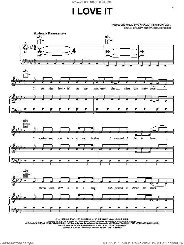 I Love It sheet music for voice, piano or guitar by Icona Pop, intermediate skill level