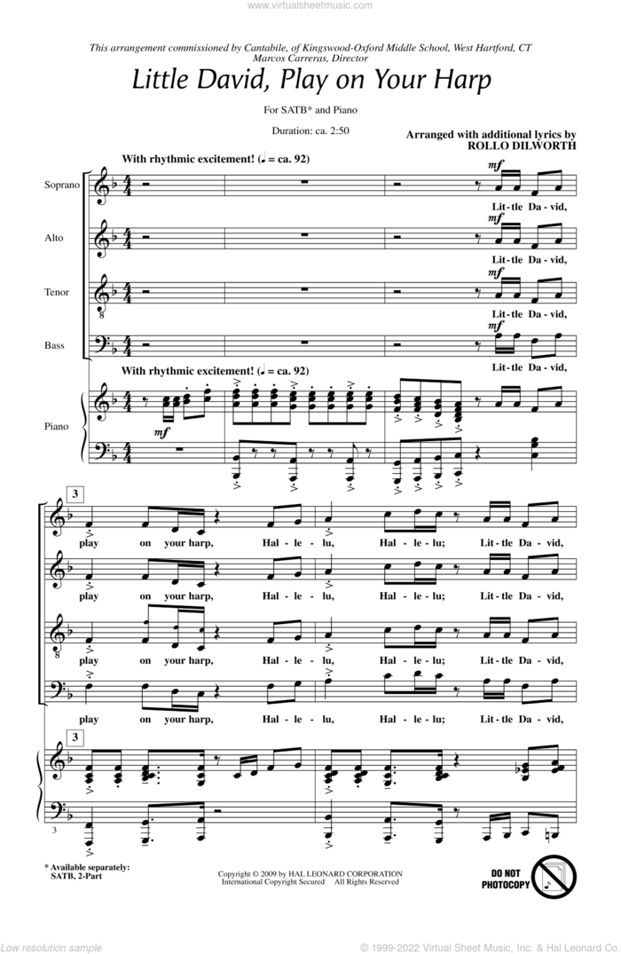 Little David, Play On Your Harp sheet music for choir (SATB: soprano, alto, tenor, bass) by Rollo Dilworth, intermediate skill level