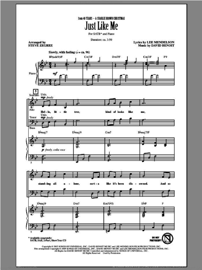 Just Like Me sheet music for choir (SATB: soprano, alto, tenor, bass) by Steve Zegree, David Benoit and Vanessa Williams, intermediate skill level