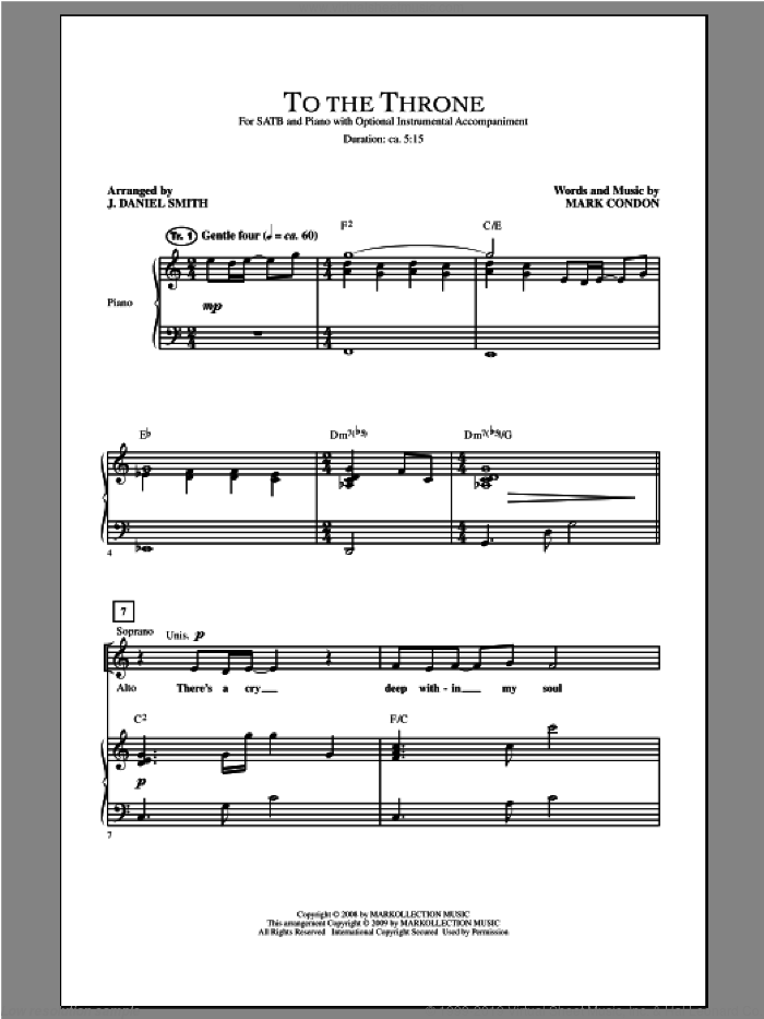 To The Throne sheet music for choir (SATB: soprano, alto, tenor, bass) by J. Daniel Smith and Mark Condon, intermediate skill level