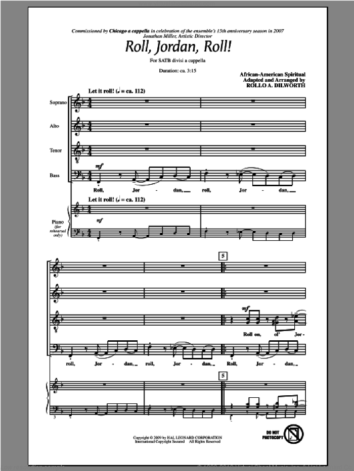 Roll, Jordan, Roll! sheet music for choir (SATB: soprano, alto, tenor, bass) by Rollo Dilworth, intermediate skill level