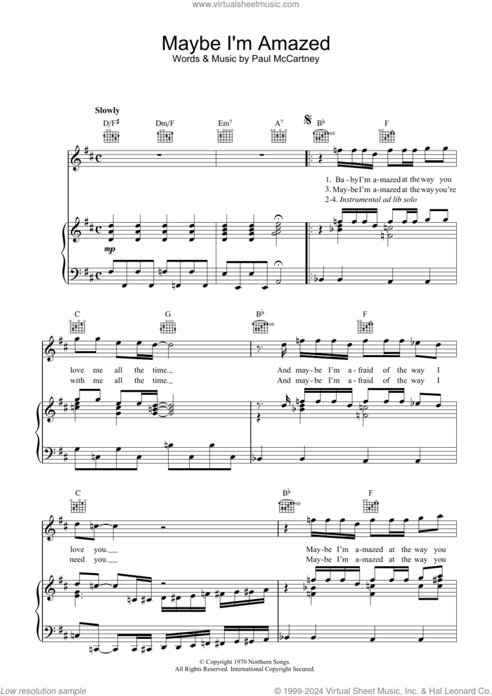 Maybe I'm Amazed sheet music for voice, piano or guitar by Paul McCartney and Jem, intermediate skill level