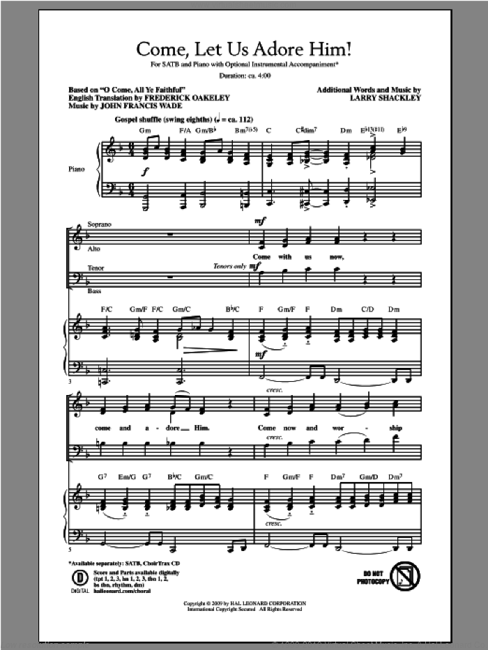 Come, Let Us Adore Him! sheet music for choir (SATB: soprano, alto, tenor, bass) by Larry Shackley, intermediate skill level