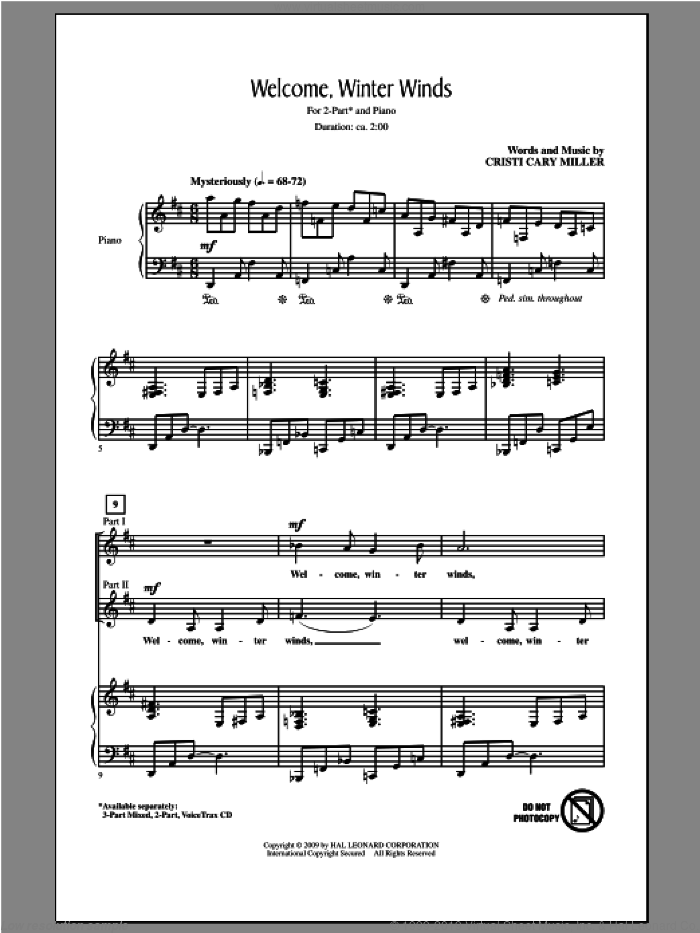 Welcome Winter Winds sheet music for choir (2-Part) by Cristi Cary Miller, intermediate duet