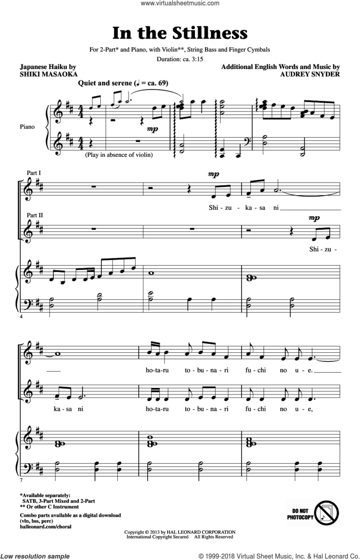 In The Stillness sheet music for choir (2-Part) by Audrey Snyder, intermediate duet