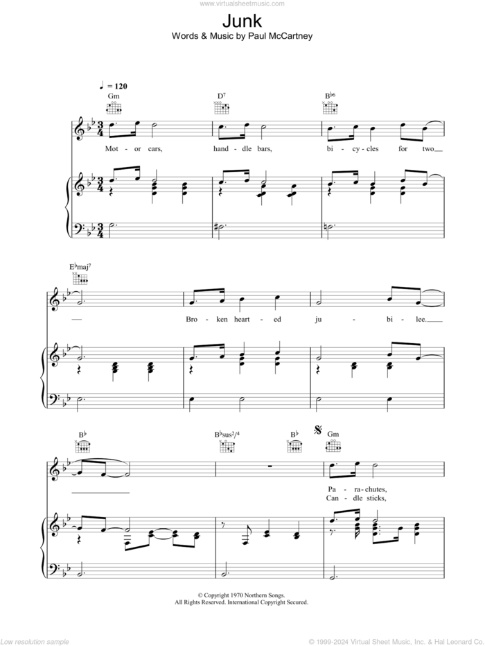 Junk sheet music for voice, piano or guitar by Paul McCartney, intermediate skill level