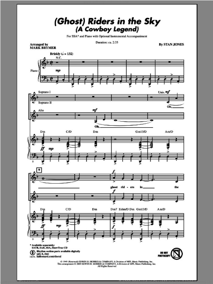 (Ghost) Riders In The Sky (A Cowboy Legend) sheet music for choir (SSA: soprano, alto) by Mark Brymer, intermediate skill level