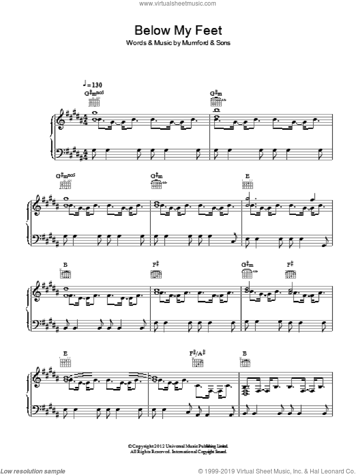 Below My Feet sheet music for voice, piano or guitar by Mumford & Sons, intermediate skill level