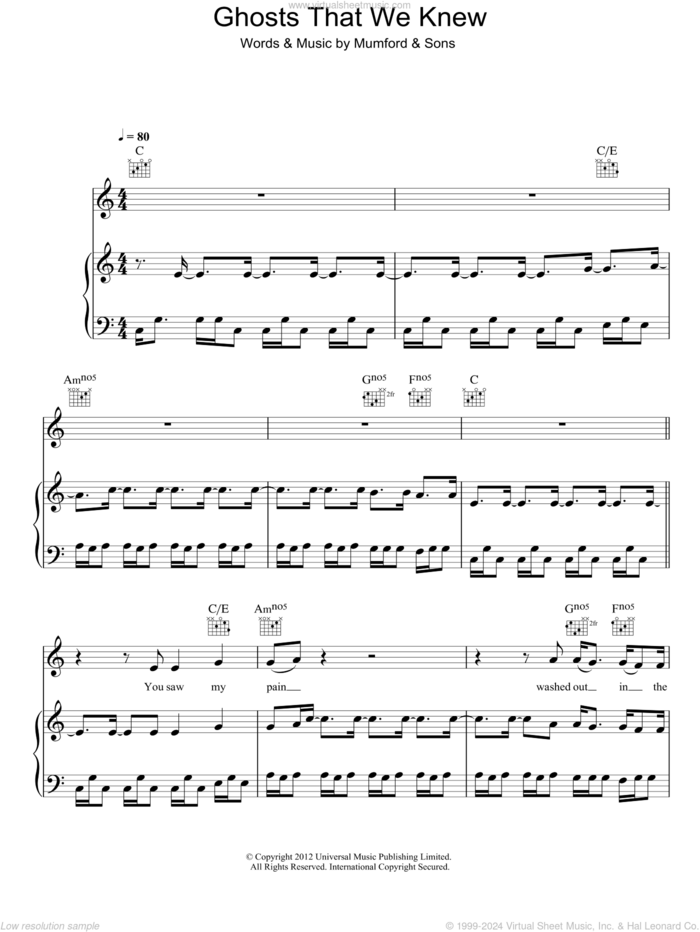 Ghosts That We Knew sheet music for voice, piano or guitar by Mumford & Sons, intermediate skill level