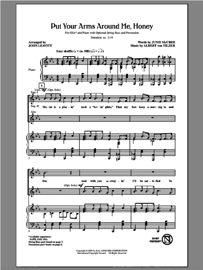 Put Your Arms Around Me, Honey sheet music for choir (SSA: soprano, alto) by John Leavitt, intermediate skill level