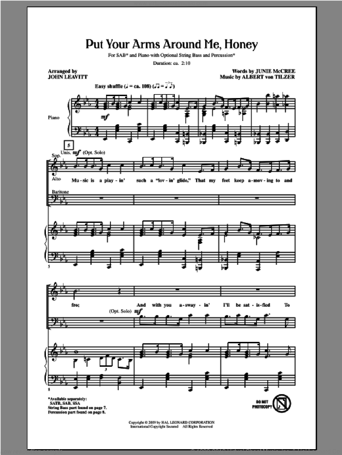 Put Your Arms Around Me, Honey sheet music for choir (SAB: soprano, alto, bass) by John Leavitt, intermediate skill level