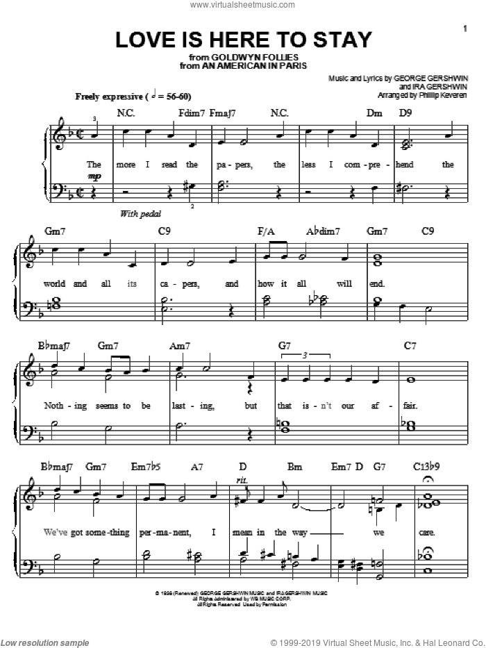Love Is Here To Stay (arr. Phillip Keveren) sheet music for piano solo by Phillip Keveren and George Gershwin, easy skill level