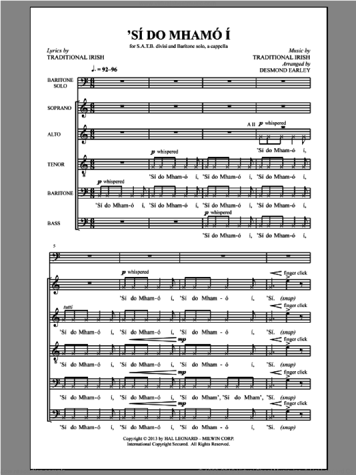 Si Do Mhamo I sheet music for choir (SATB: soprano, alto, tenor, bass) by Desmond Earley, intermediate skill level