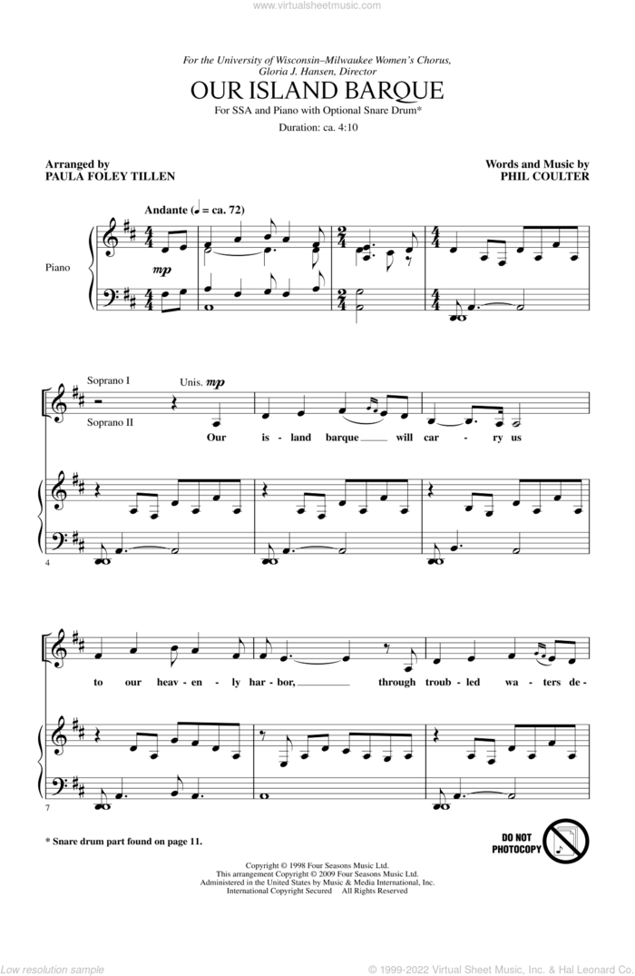 Our Island Barque sheet music for choir (SSA: soprano, alto) by Paula Foley Tillen, intermediate skill level