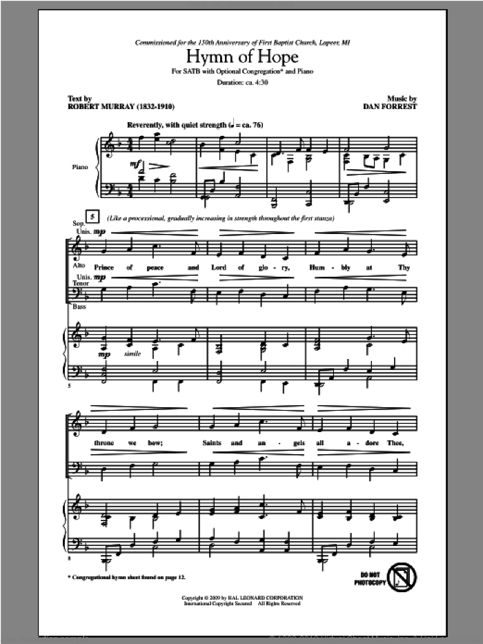Hymn Of Hope sheet music for choir (SATB: soprano, alto, tenor, bass) by Dan Forrest, intermediate skill level