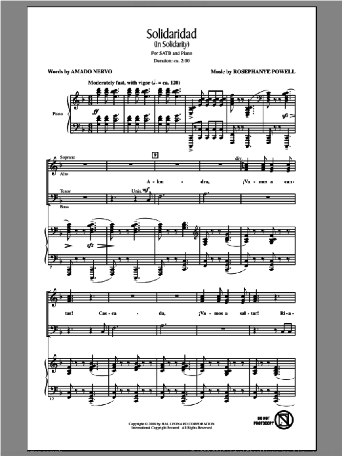 Solidaridad (In Solidarity) sheet music for choir (SATB: soprano, alto, tenor, bass) by Rosephanye Powell, intermediate skill level