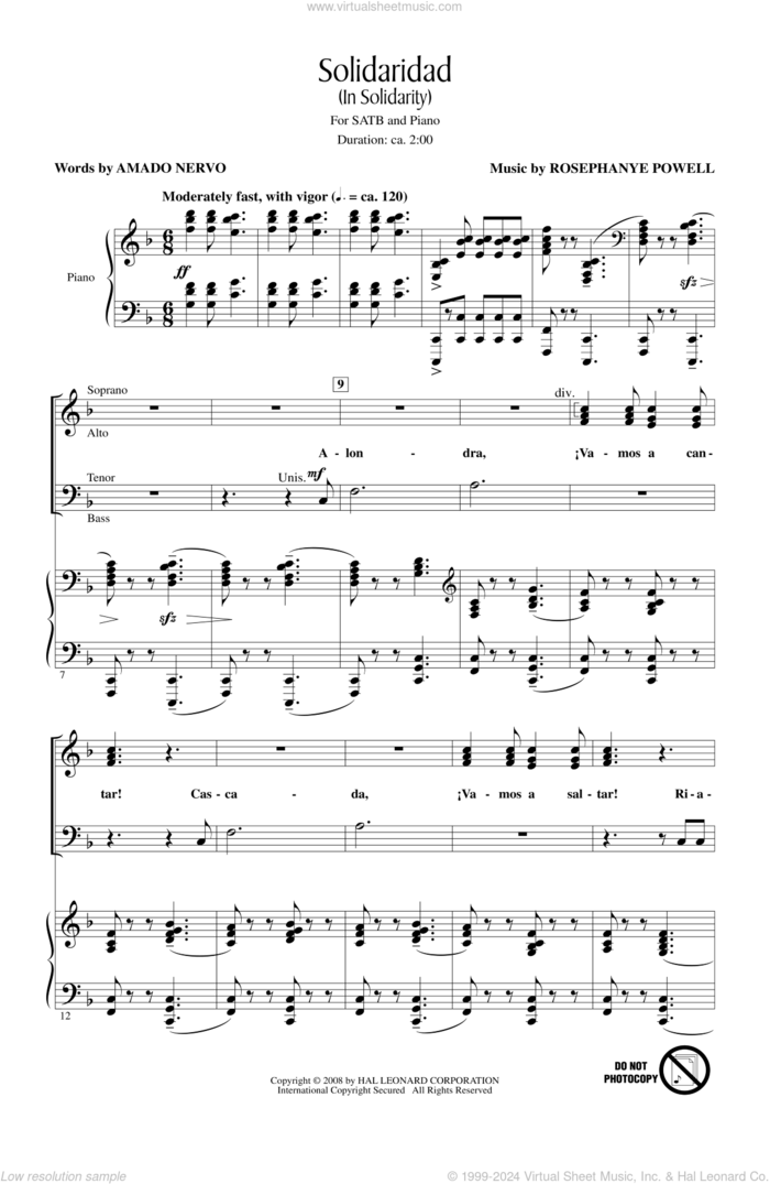 Solidaridad (In Solidarity) sheet music for choir (SATB: soprano, alto, tenor, bass) by Rosephanye Powell, intermediate skill level