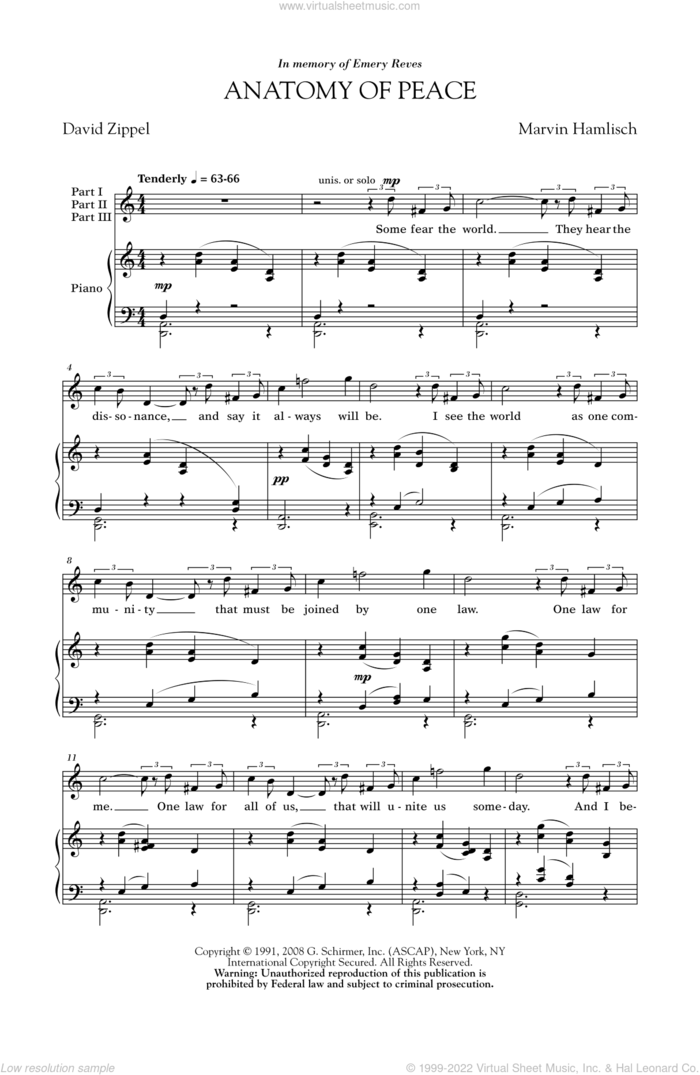 Anatomy Of Peace sheet music for choir (3-Part Treble) by Marvin Hamlisch, intermediate skill level