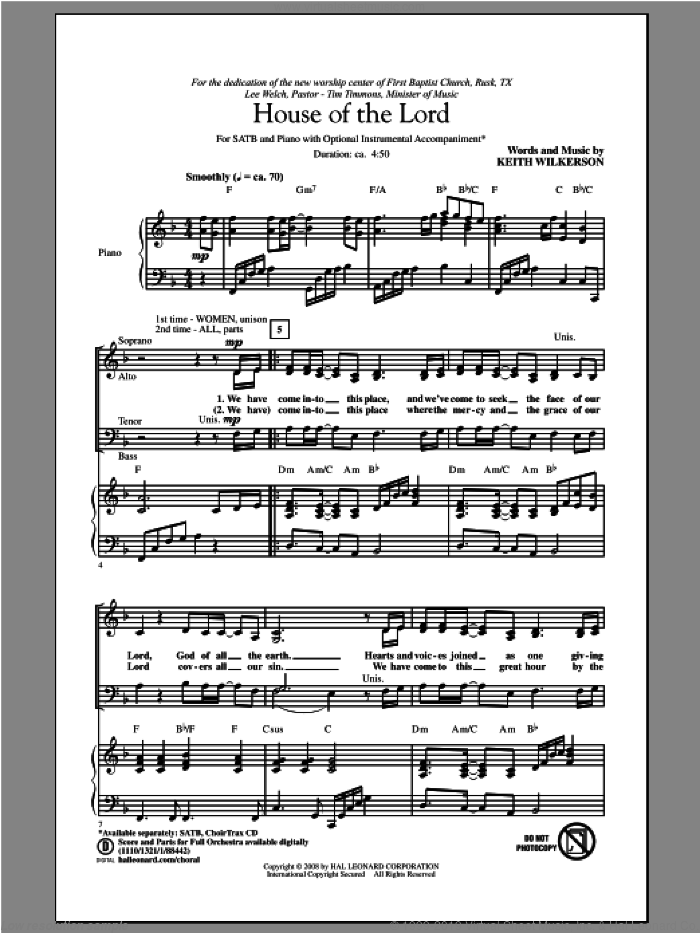 House Of The Lord sheet music for choir (SATB: soprano, alto, tenor, bass) by Keith Wilkerson, intermediate skill level