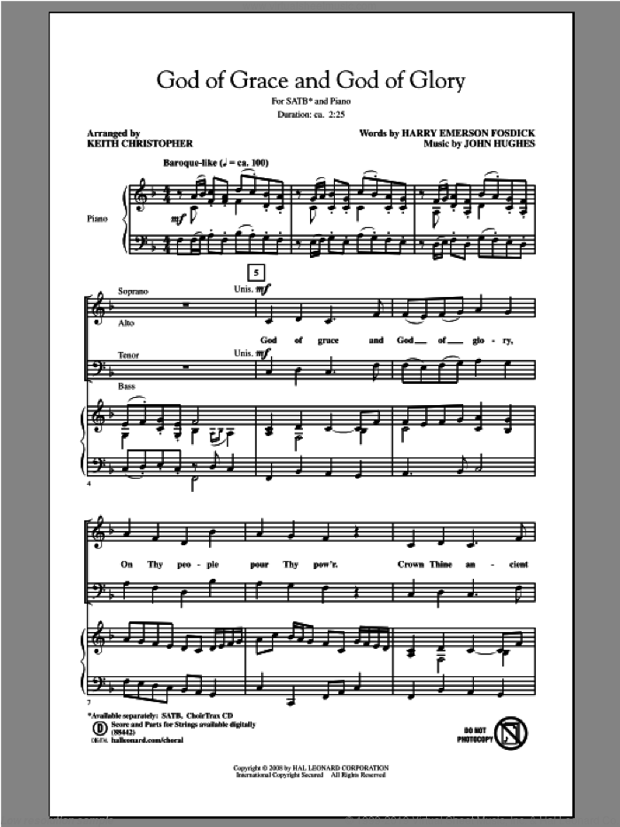 God Of Grace And God Of Glory sheet music for choir (SATB: soprano, alto, tenor, bass) by Keith Christopher, intermediate skill level