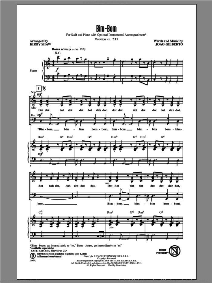 Bim-Bom sheet music for choir (SAB: soprano, alto, bass) by Kirby Shaw, intermediate skill level