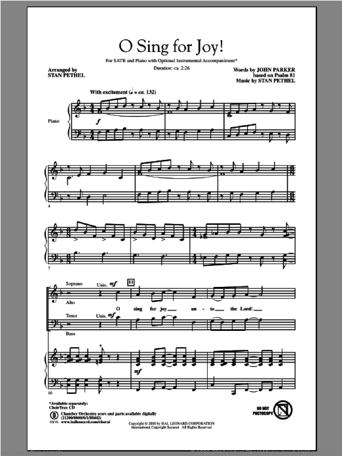 O Sing For Joy! sheet music for choir (SATB: soprano, alto, tenor, bass) by John Parker and Stan Pethel, intermediate skill level