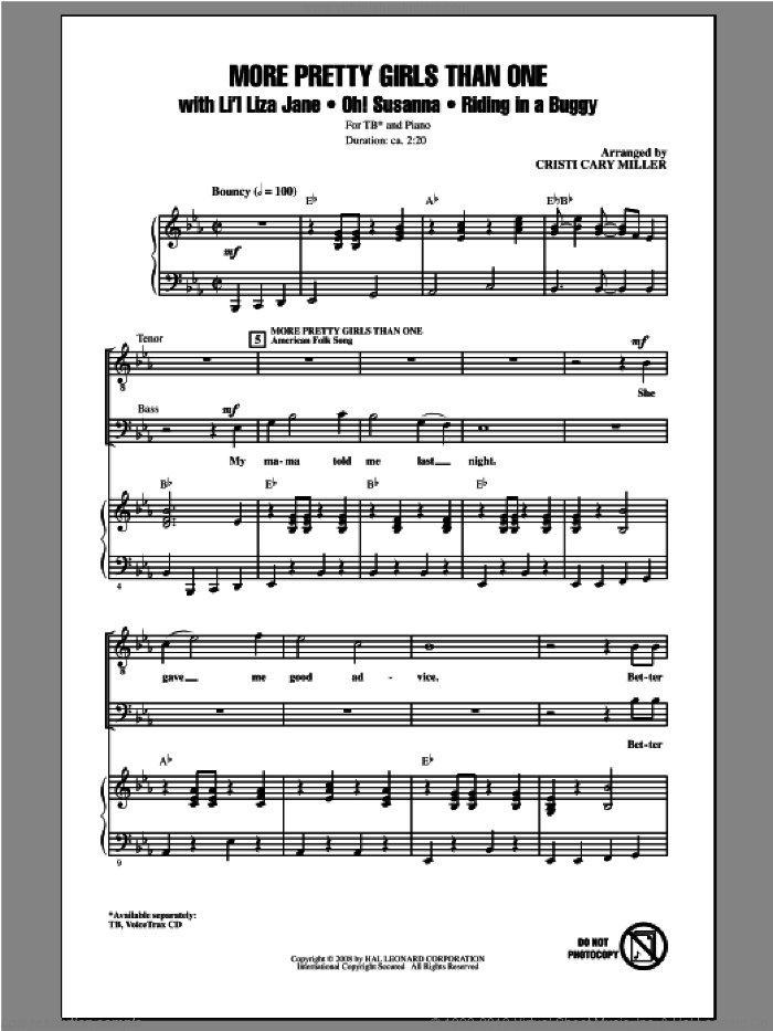 More Pretty Girls Than One sheet music for choir (TB: tenor, bass) by Cristi Cary Miller, intermediate skill level