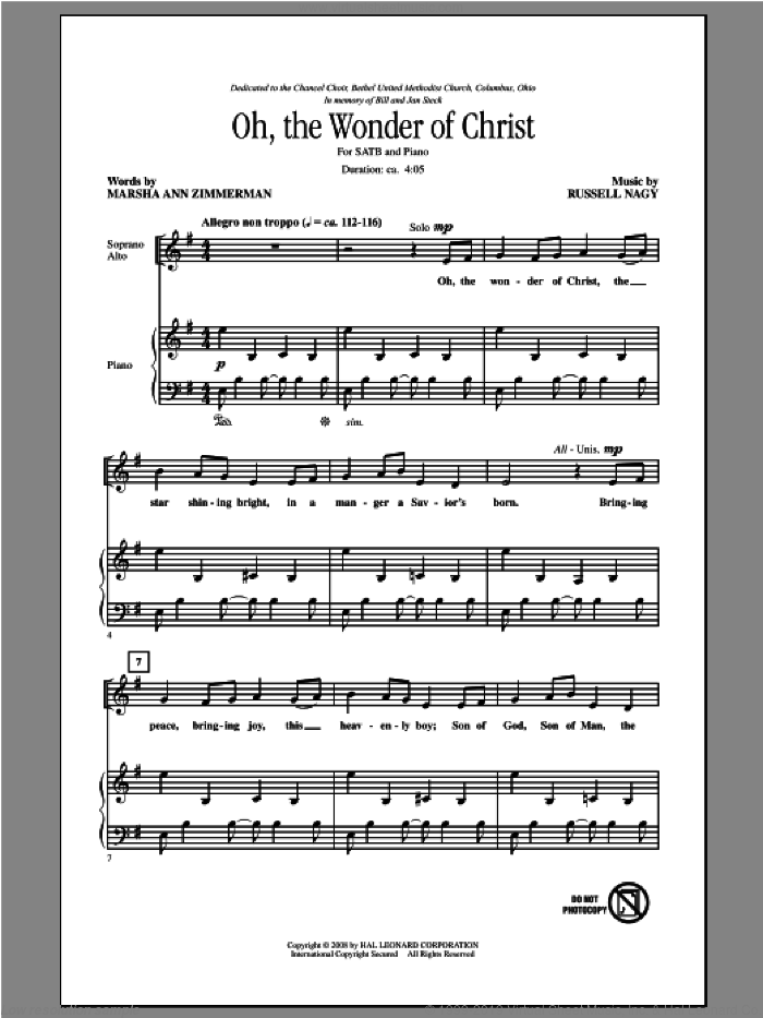 Oh The Wonder Of Christ sheet music for choir (SATB: soprano, alto, tenor, bass) by Russell Nagy, intermediate skill level