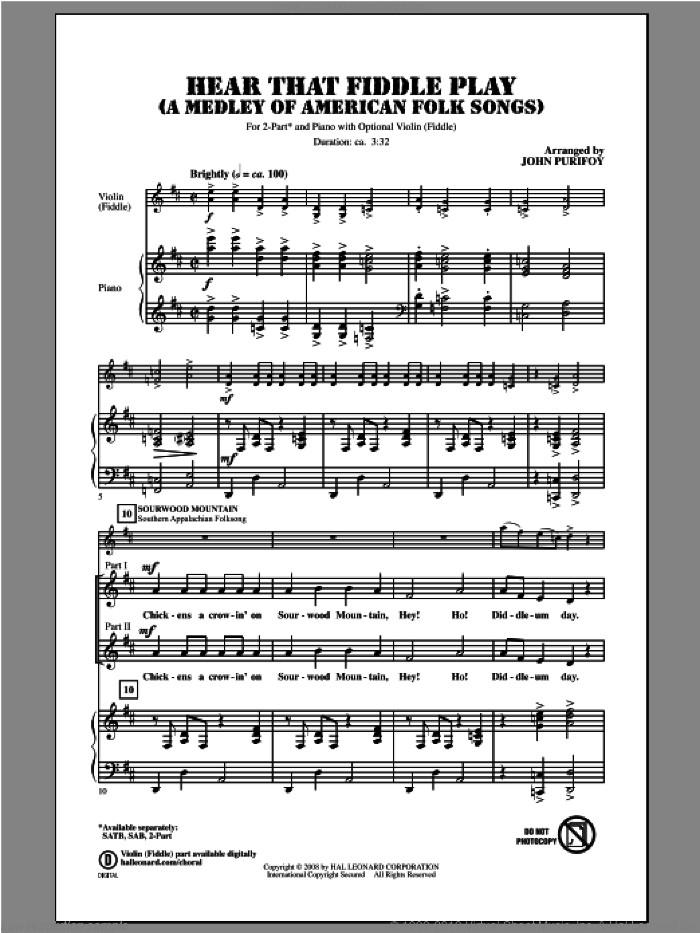 Hear That Fiddle Play (A Medley of American Folk Songs) sheet music for choir (2-Part) by John Purifoy, intermediate duet