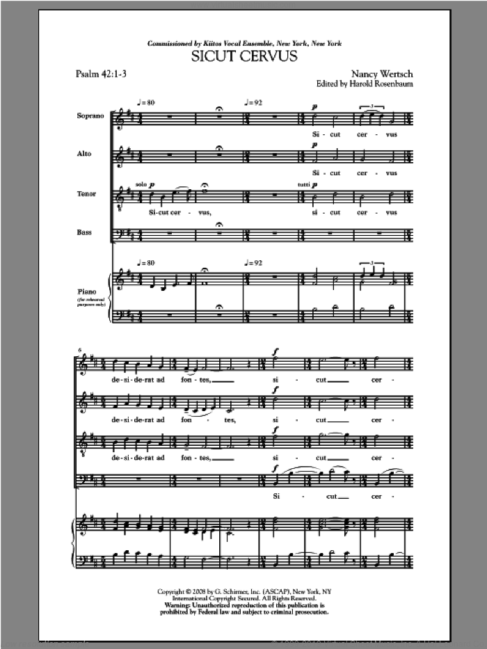 Sicut Cervus sheet music for choir (SATB: soprano, alto, tenor, bass) by Nancy Wertsch, intermediate skill level