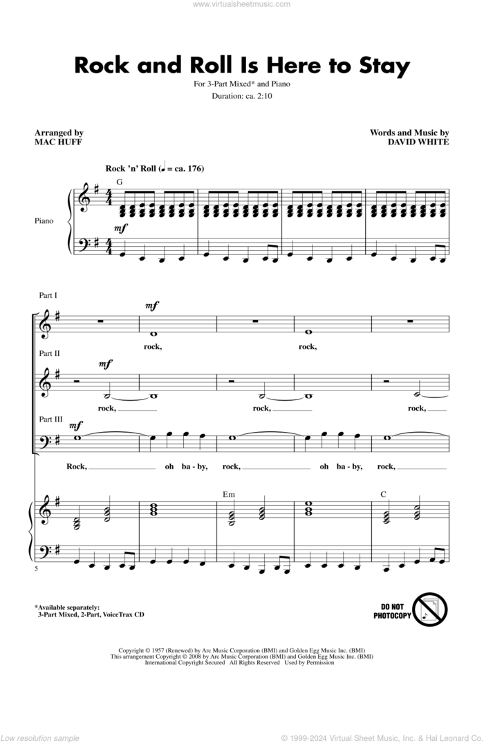 Rock And Roll Is Here To Stay sheet music for choir (3-Part Mixed) by Mac Huff, intermediate skill level