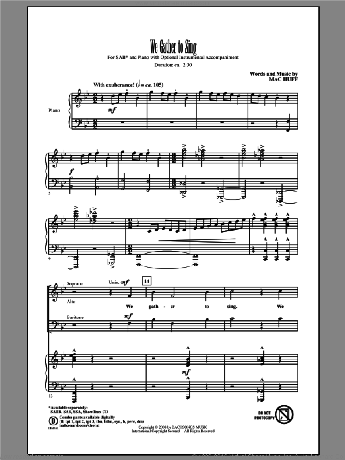 We Gather To Sing sheet music for choir (SAB: soprano, alto, bass) by Mac Huff, intermediate skill level