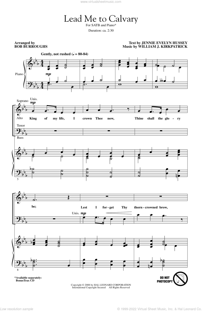 Lead Me To Calvary sheet music for choir (SATB: soprano, alto, tenor, bass) by Bob Burroughs, intermediate skill level