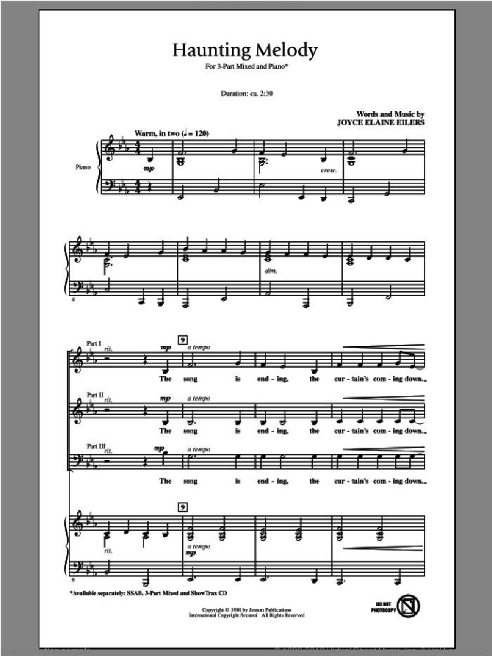 Haunting Melody sheet music for choir (3-Part Mixed) by Joyce Eilers, intermediate skill level