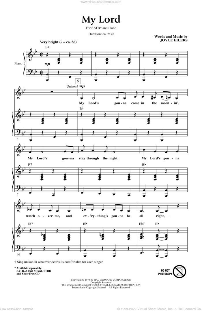 My Lord sheet music for choir (SATB: soprano, alto, tenor, bass) by Joyce Eilers, intermediate skill level