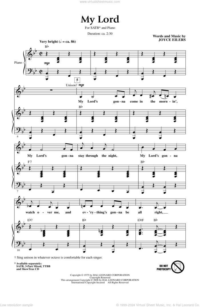 My Lord sheet music for choir (SATB: soprano, alto, tenor, bass) by Joyce Eilers, intermediate skill level