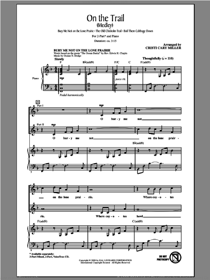 On The Trail (Medley) sheet music for choir (2-Part) by Cristi Cary Miller, intermediate duet